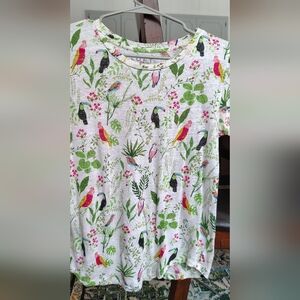 LOFT Multicolor Bird Print Short Sleeve Tee